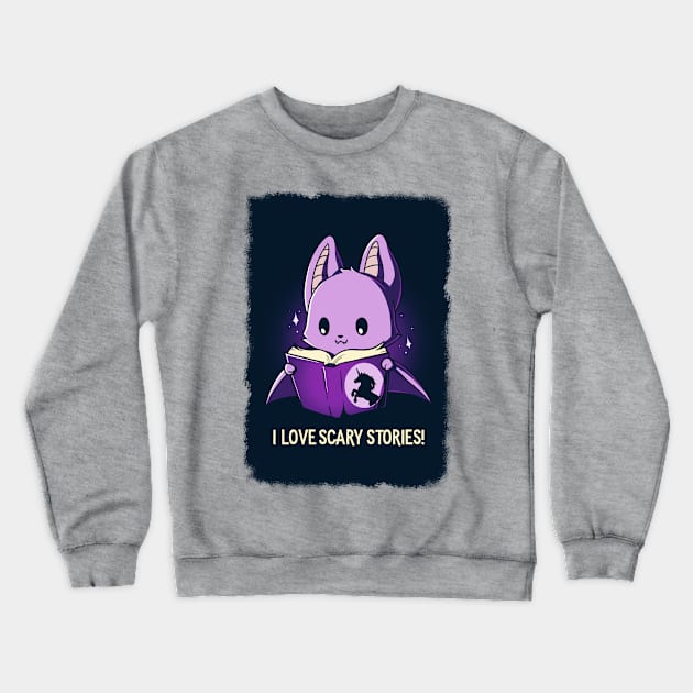 I Love Scary Stories!  Cute Funny Cat Kitten Scary Horror Sarcastic Humor Quote animal Lover Artwork Crewneck Sweatshirt by LazyMice